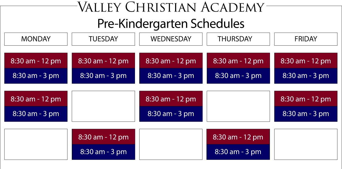 Valley Christian Academy Preschool schedule